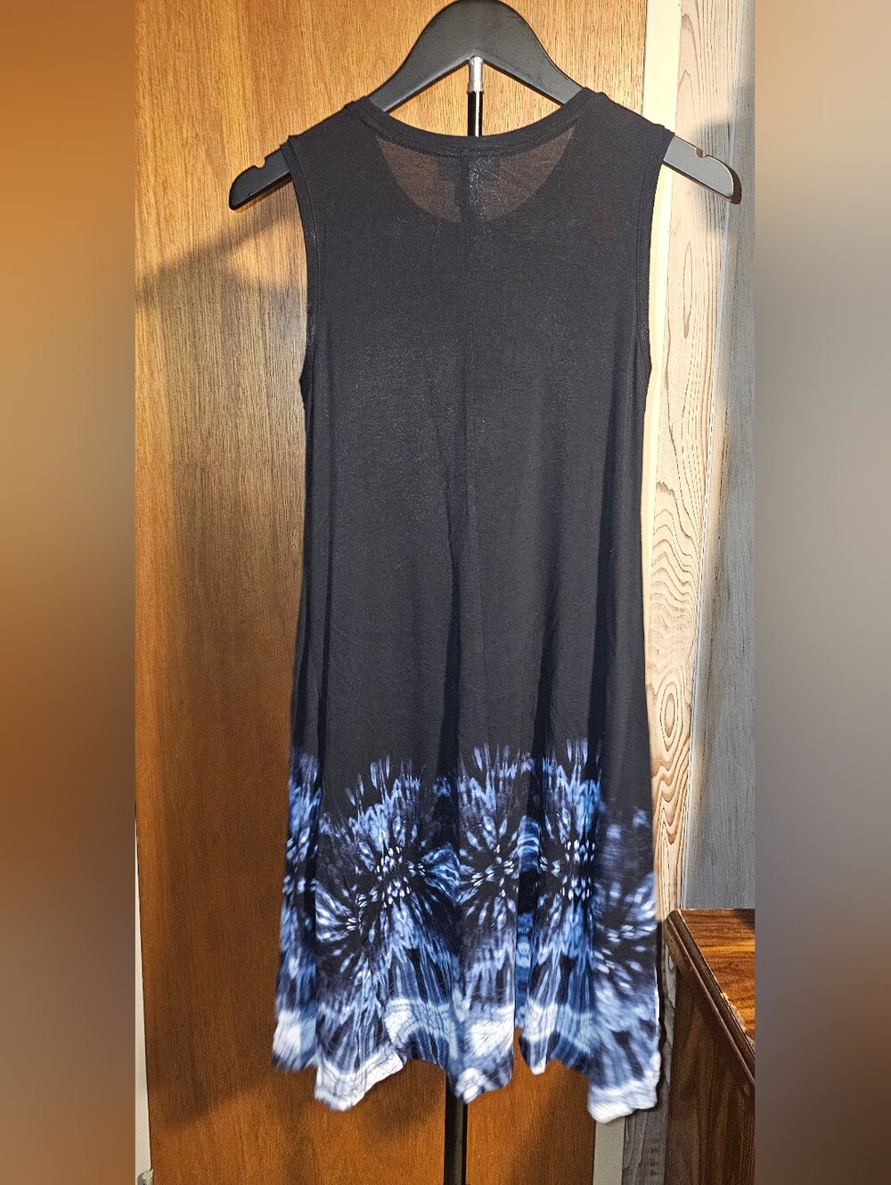 Style & Co. Black Sleeveless Midi Petite Dress with Blue Tie-Dye Hem